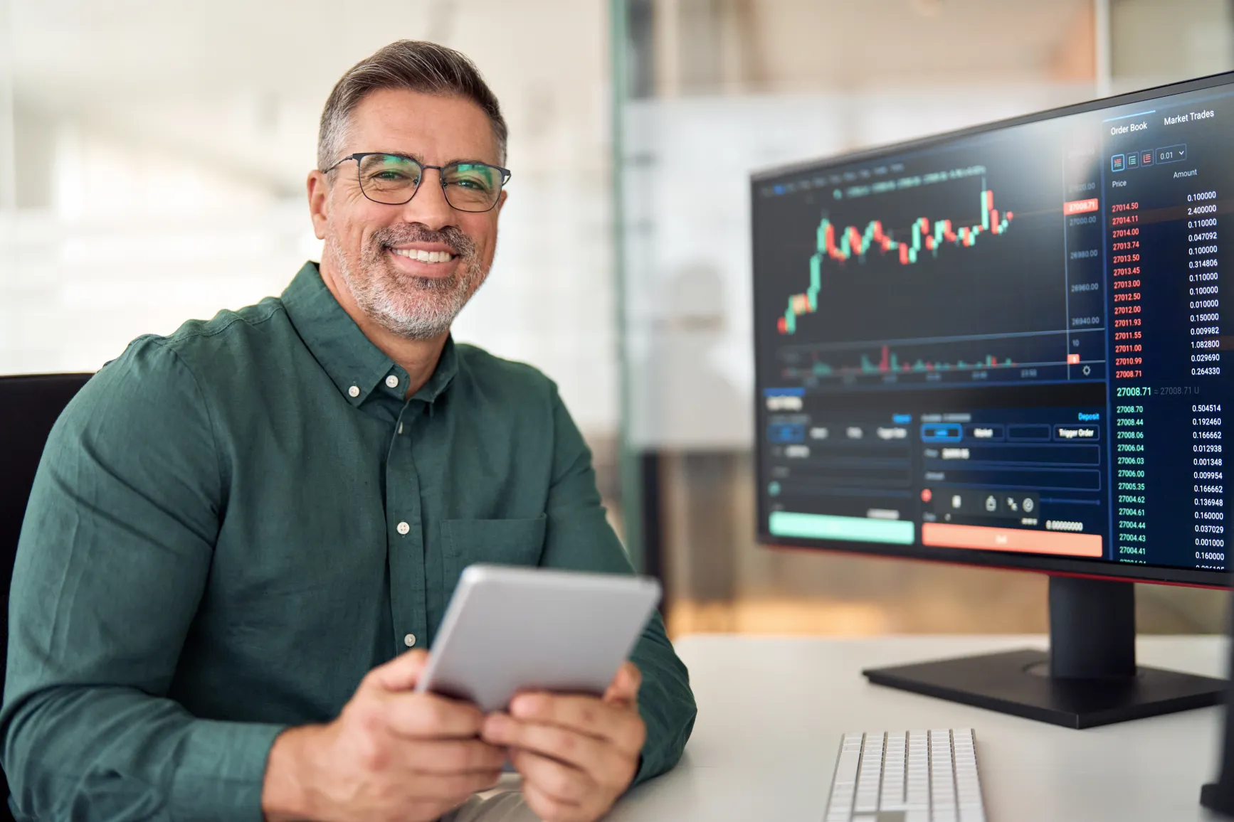 a-Canadian-person-reviewing-investment-options-on-a-tablet-showing-simple-graphs-of-stocks-bonds-and-mutual-funds